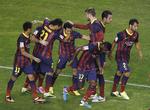 Hattrick. Barcelona fejrer Pedro Rodrigez' mål mod Vallecano, der tabte 4-0. Tre af målene scorede Pedro Rodrigez. 