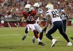 SKADET. I en af sine mange tacklinger for Arizona Cardinals blev Rashad Johnson (tv.) skadet. 