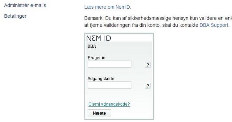 validering. NemID valideringen foregår med få klik og et papkort. Herefter vil din profil på dba.dk og alle dine annoncer få et logo, der viser, at du er valideret. Du skal kun igennem processen én gang. 