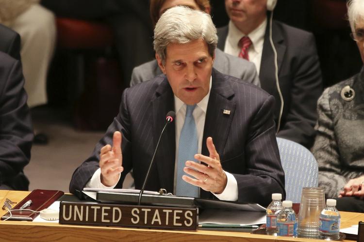 Indspark. John Kerry taler under mødet i FN's Sikkerhedsråd. 