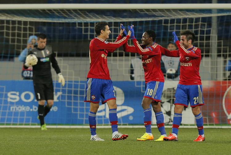 SELVMÅL. Spillerne fra CSKA havde ingen målscorer at fejre, da de kom foran 3-1 mod Viktoria Plzen. 