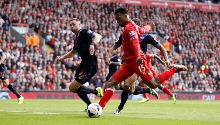 Mål. Premier League-topscoreren Daniel Sturridge lynede allerede i 1. halvleg. 