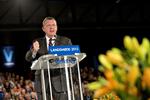Fåmælt. På pressemødet efter Lars Løkke Rasmussens tale på Venstres landsmøde ønskede, partiformanden ikke at uddybe, hvordan han bruger 24.000 kroner om dagen på sine rejser for en klimaorganisation. - Foto: 