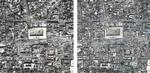 Ødelagt. Et satellitbillede af moskeen i Aleppo - som er at finde på UNESCO's verdenskulturarvliste - før og efter de voldsomme kampe i den gamle by. 