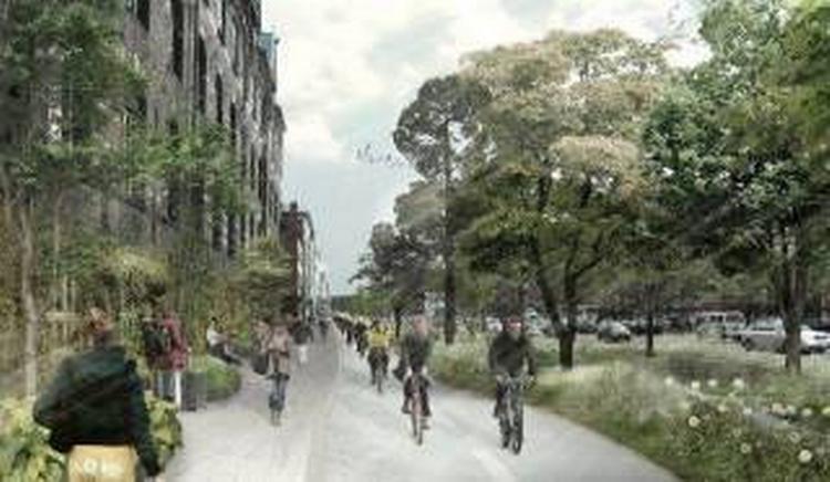 Klimasikring. Regn kommer der kun mere af fremover. I København skal den helst ende i havnen. Det skal nye kanaler og vandrender bl.a. sørge for som her på skitsen over et projekt på H. C. Andersens Boulevard. 