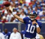 Grebet. Eli Manning fik ikke den bedste start på opgøret mod Atlanta Falcons. 