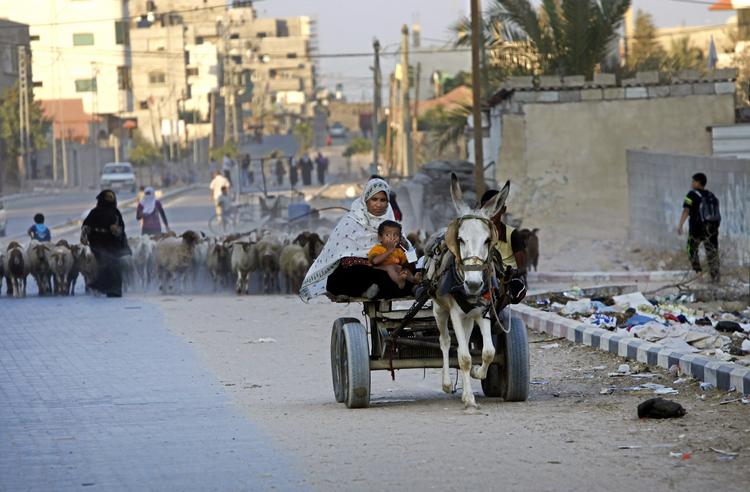 gaza. De over 1.5 millioner mennesker i Gazastriben er bogstavligt talt lukket inde. Og mange af Gazas unge har aldrig været ude af striben, der er dobbelt så stor som Samsø. Her holder en kvinde fast i sin søn under en tur i æselkærre gennem Gaza By i forrige uge. 