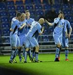 1-0. Et indlæg fra Alexander Fischer og et hovedstød fra Nicolai Brock-Madsen gav Randers FC føringen. 