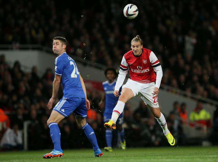 SPILLETID. Nicklas Bendtner startede ofr en gangs skyld på banen for Arsenal. 