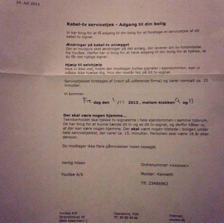 beskåret. På gengivelsen af brevet fra YouSee er der ikke noget logo. Det har været med til at skabe frygt for, at der er tale om et forsøg på tricktyveri. 