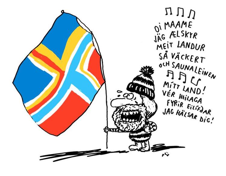 Fællesskab. Kompositionen af en nationalsang kan give noget mere sammenhold. Og debat om, hvad det vil sige at være borger i Norden. Tegning: Philip Ytournel 