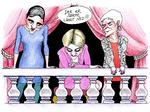 brev. Rune Engelbreth opfordrer her  partilederne for R, S og SF, Margrethe Vestager, Helle Thorning- Schmidt og Annette Vilhelmsen, til omgående at afskaffe overgrebene mod de ledige. Tegning: ANNE-MARIE STEEN PETERSEN 