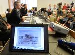Kunstfund. Et maleri af  Antonio Canaletto vises på en computer ved pressekonferencen i den sydtyske by Augsburg. 