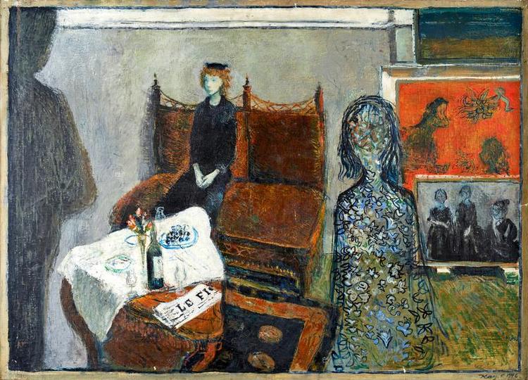 Mærkværdig. Her ses 'Den brune sofa' fra 1946. Her arbejder Kay Christensen med en gennemsigtig kvindeskikkelse. Netop kvinden vender tilbage i flere værker. Foto fra Aros 