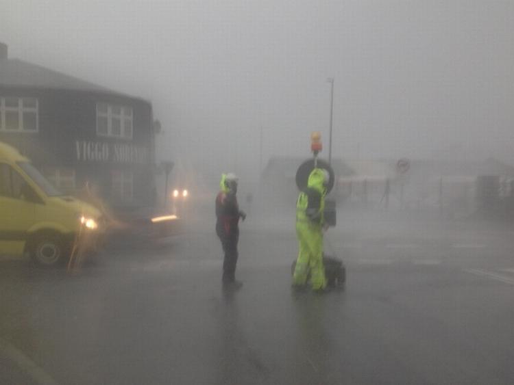 Stormen. Vandet og blæsten råder på Esbjerg Havn. 