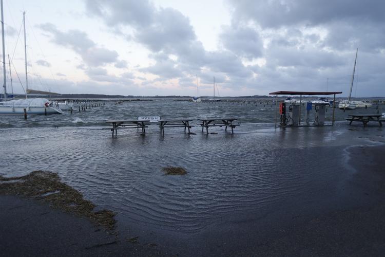 Stormflod. Jyllinge er et af de steder, hvor vandet står højt. 