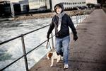 SVULP. Der er tryk på slusen ved Sydhavnen, fordi vandstanden i hele Københavns Havn er steget. Her går Frank Harvey på 42 over slusen med sin hund. 