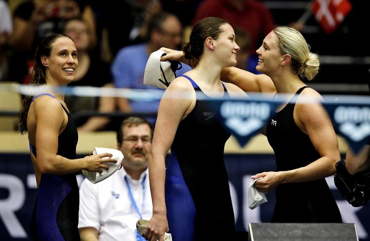 FINALISTER. I aften skal Rikke Møller Pedersen, Mie Ø. Nielsen og Jeanette Ottesen svømme både hver deres individuelle finale samt sammen i 4x50 meter medley. 