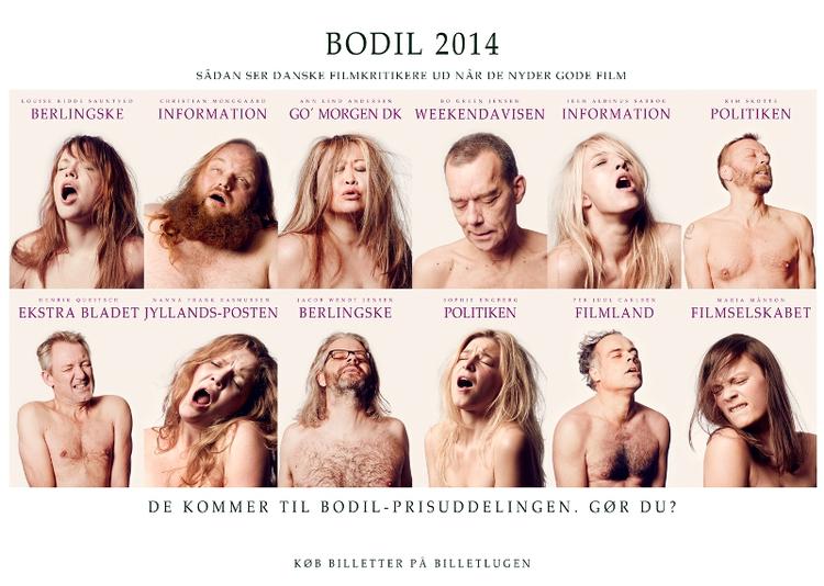 Ekstase. 'Sådan ser danske filmkritikere ud, når de nyder gode film', lyder det på kampagneplakaten for Bodil-prisuddelingen 2014. 
