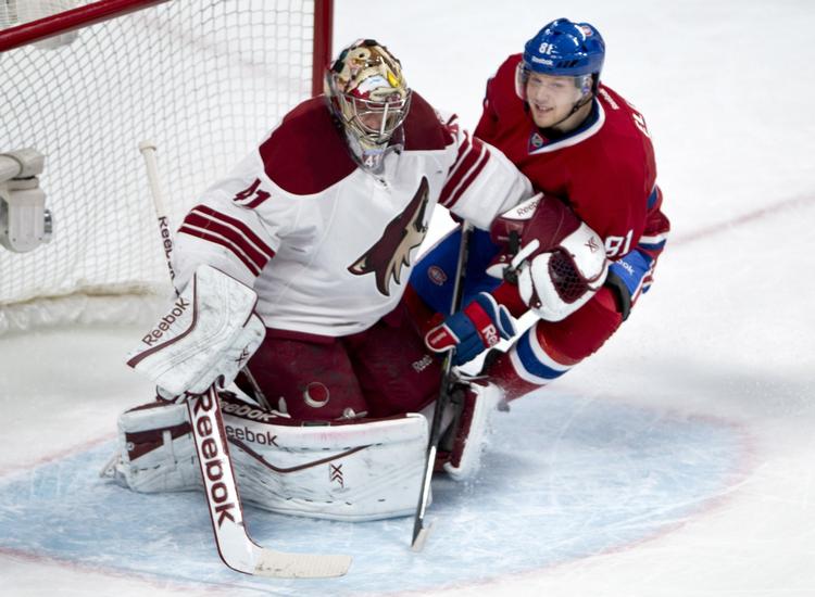 3-1. Lars Eller (th) var på det vindende Canadiens-hold i kampen mod Mikkel Bødker og  Phoenix Coyotes. 