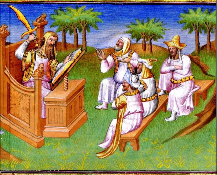 Krigerisk. En islamisk lærd prædiker religion med draget sabel. 