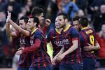 Jubel. FC Barcelonas spillere fejrer  Alexis Sanchez' mål. 