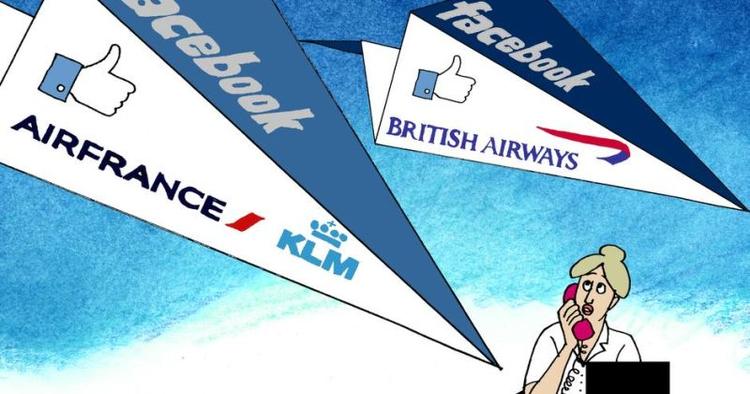 Kommunikation. Særligt Air France forsøger at være i konstant dialog med kunderne på de sociale medier. TEGNING: Anne-Marie Steen Petersen 