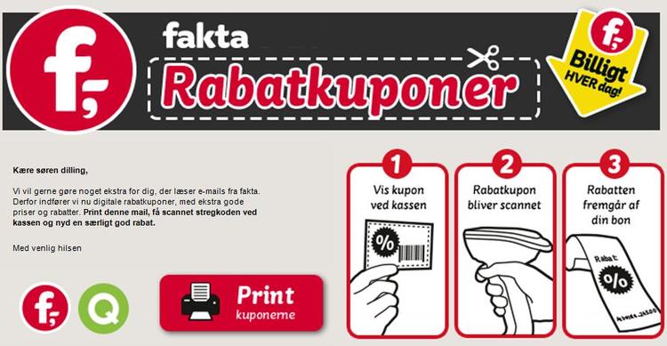 rabatter. Fakta er den første dagligvarebutik i Danmark, der indfører rabatkuponer. Hidtil har ejeren af Faktakæden, Coop, bandlyst rabatkuponerne. 