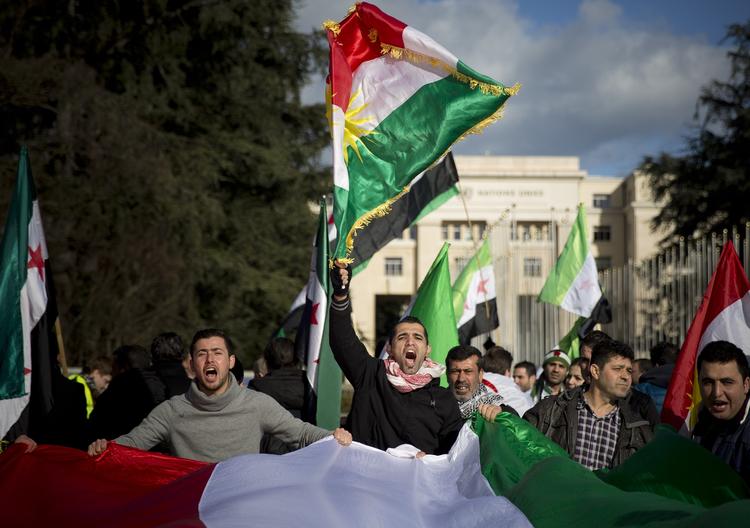 Dialog. I Genève er syriske demonstranter fra oppositionen på gaden. Nu begynder forhandlinger i FN (igen). 