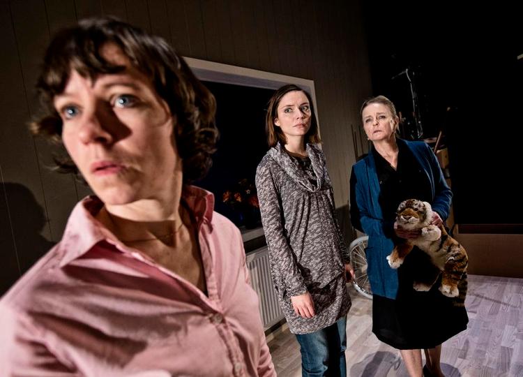 Fortielser. Anna Ur Konoy (i forgrunden), Neel Rønholt og Merete Voldstedlund spiller de tre kvinder, der lidt efter lidt løfter låget for en frygtelig hemmelig i 'Rovdyr'. 