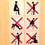 toiletfiskeri. Snowboarder Sebastien Toutan har taget et foto af toiletreglerne på atleternes indkvartering ved vinter-OL i Sotji. 