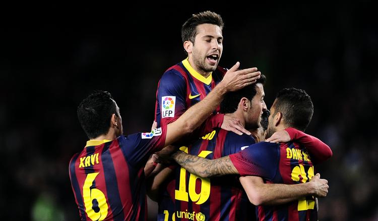 Favoritsejr. Barcelona tog imod Real Sociedad i den første semifinale i den spanske pokalturnering og vandt med 2-0. 