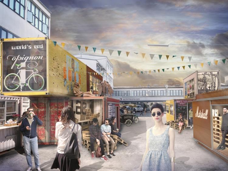 Ide. Man kunne skabe et uformelt byliv med en containerby i Kødbyen, lød et af 25 forslag til Colliers Award 2013. 