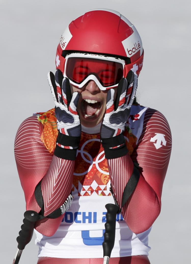Sejr. Dominique Gisin var hurtigst i Sotji. Det har hun ikke prøvet siden 2010, hvor hun senest vandt et løb. 