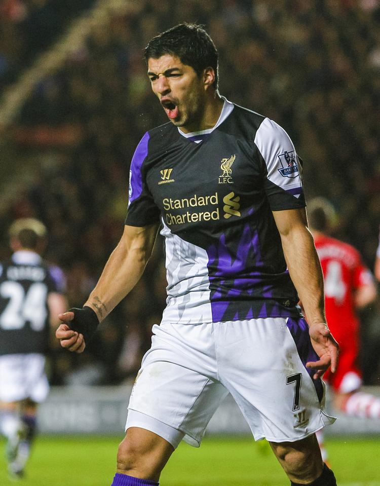 Andenplads. Liverpools Luis Suarez har netop brændt en chance mod Southhampton. 