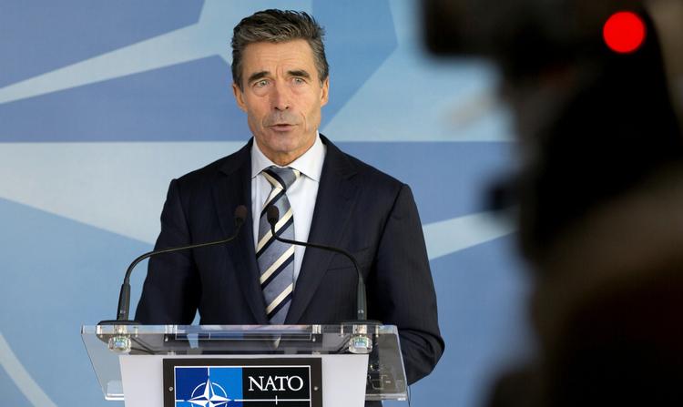 Krise-møde. Nato-generalsekretær, Anders Fogh Rasmussen, på pressemødet om konflikten mellem Rusland og Ukraine. 