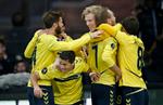 optur. Brøndbyspillerne fejrer et af målene i gårsdagens fine sejr over FC Nordsjælland. 