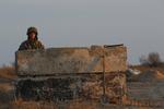 BEVOGTNING. Ukrainsk soldat ved en kontrolpost nær landsbyen Strilkove. 