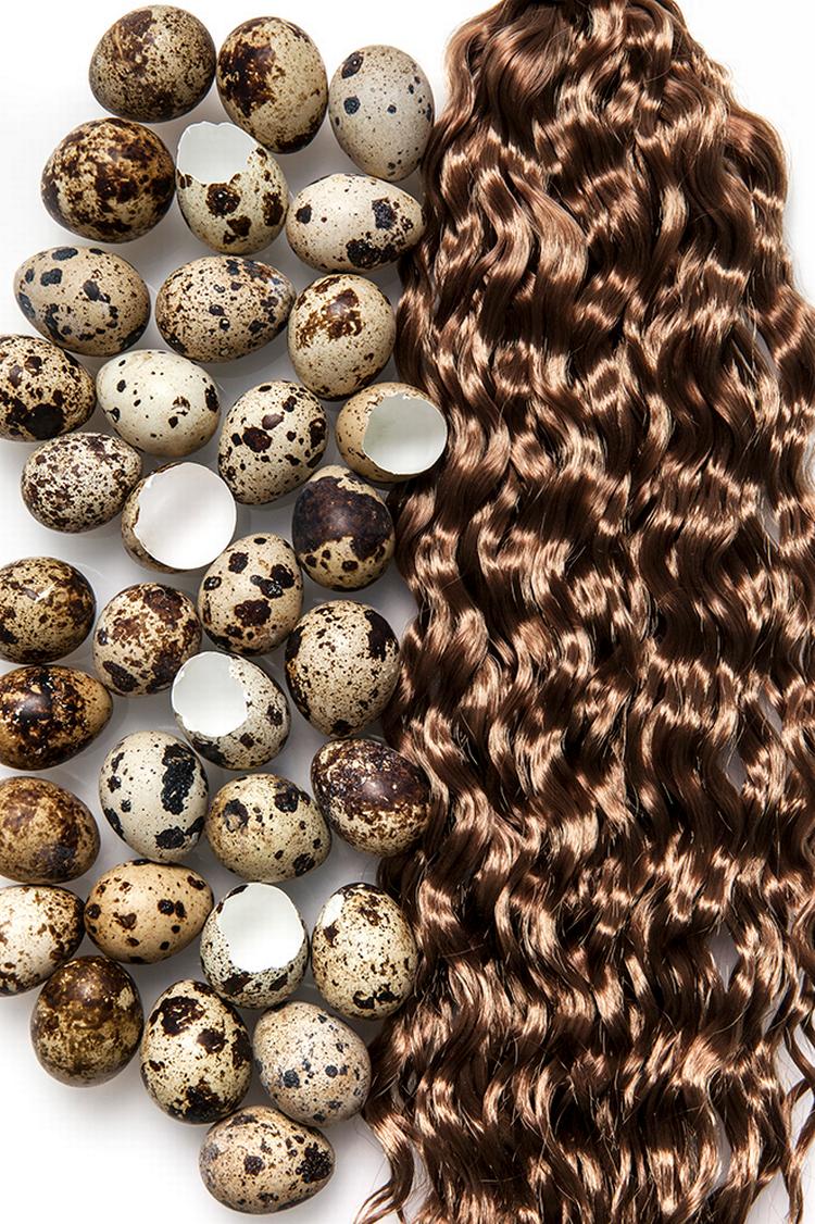 Materialemøde. Æg og hår i stil med æstetikken i avantgarde modefotografi, 