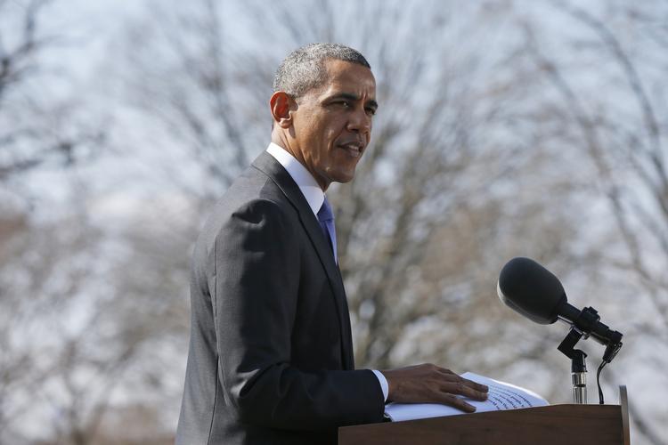 REAKTION. Barack Obama fremlagde planerne for udvidede sanktioner mod Rusland fra en talerstol ud for Det Hvide Hus. 