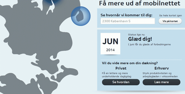 hvornår. Bor du i postnummer 2300 på Amager, vil 4G-nettet nå dig til juni, viser kortet på netvaerk.tdc.dk 