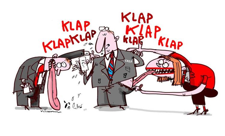 Smiger. »De egenskaber, der skal til for at blive forfremmet, er en blanding af godt og ondt«, skiver Lucy Kellaway. Tegning: Jørn Willumsen 