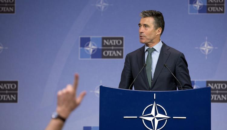 Alliance. Natos generalsekretær, Anders Fogh Rasmussen, på dagens pressemøde. 