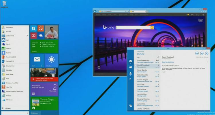 OPDATERING. Startmenuen vender tilbage i en fremtidig version af Windows og man vil kunne køre Modern-apps på skrivebordet som ovenfor. Men allerede på tirsdag kommer der nye funktioner i Windows 8.1. (Foto: PR/Microsoft) 