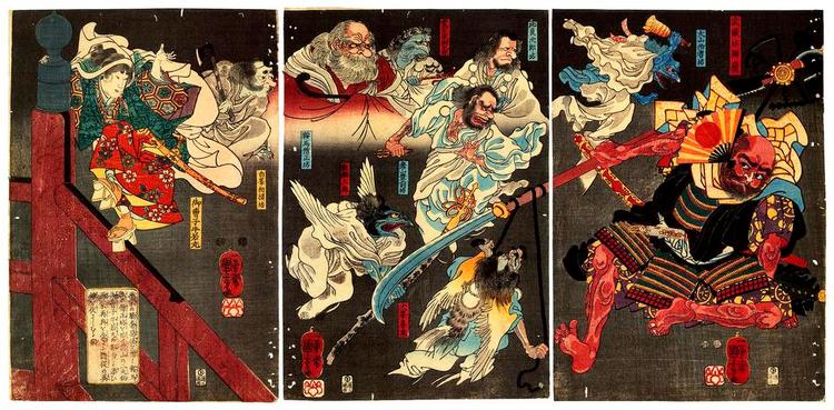 legender. Myter og politisk historie flettes sammen i japansk selvforståelse, som det ses på de smukke træsnit fra perioden 1650-1900. 
