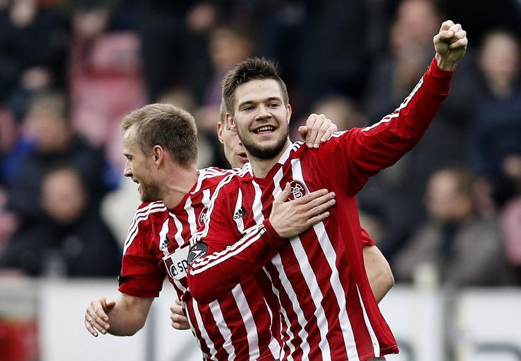 MATCHVINDER. Med målene til 2-1 og 3-2 var 19-årige Lukas Spalvis AaB's store helt i topkampen. 