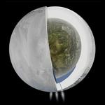 Skjult. Gemt under en 30-40 kilometer tyk iskappe gemmer Enceladus på et flydende hav, mener Nasa. 