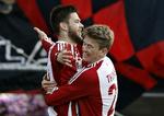 MÅLSCORER. 19-årige Lukas Spalvis (tv.) scorede to mål i topkampen mod FC Midtjylland i lørdags. 