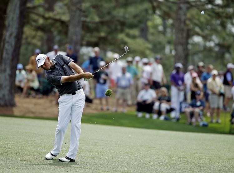FØRING. Under tredje runde af årets Masters stod Thomas Bjørn på et tidspunkt øverst på scoreboardet, men han starter sidste runde tre slag efter de førende. 