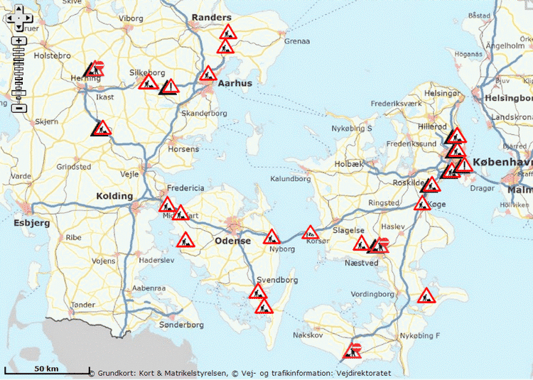ufordringer. Særlige vejstrækninger i Danmark ventes at blive nærmest overbelastet i påsken. Det gælder især tre motorvejsstrækninger, hvor der arbejdes på at udvide kapaciteten. Grafik: Vejdirektoratet 